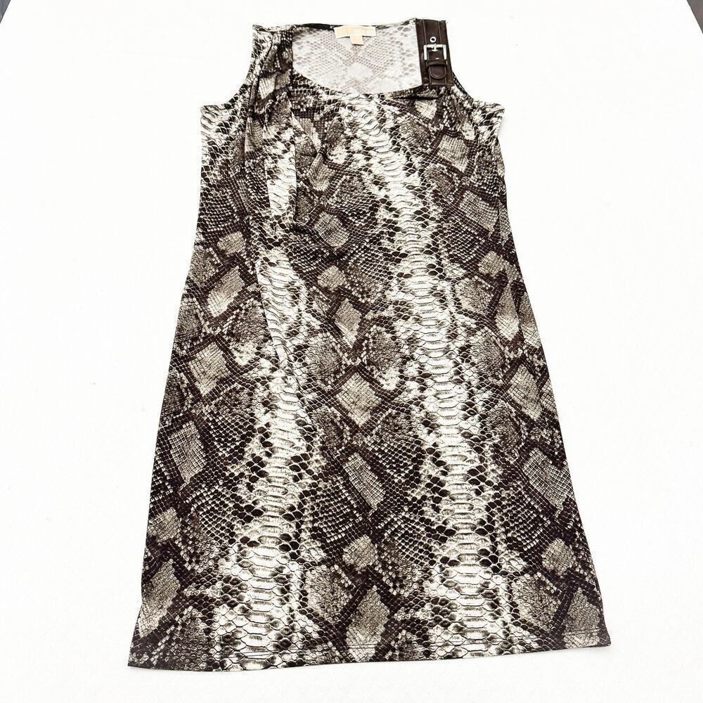 Michael Kors Snakeskin Brown Patterned Dress Leather Buckle Accent Size Small